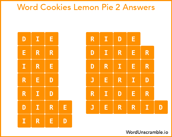 Word Cookies Lemon Pie 2 Answers