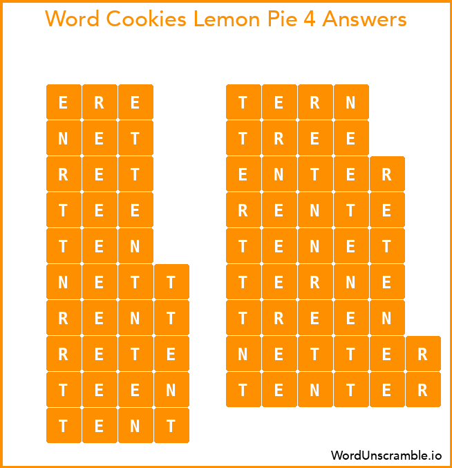 Word Cookies Lemon Pie 4 Answers