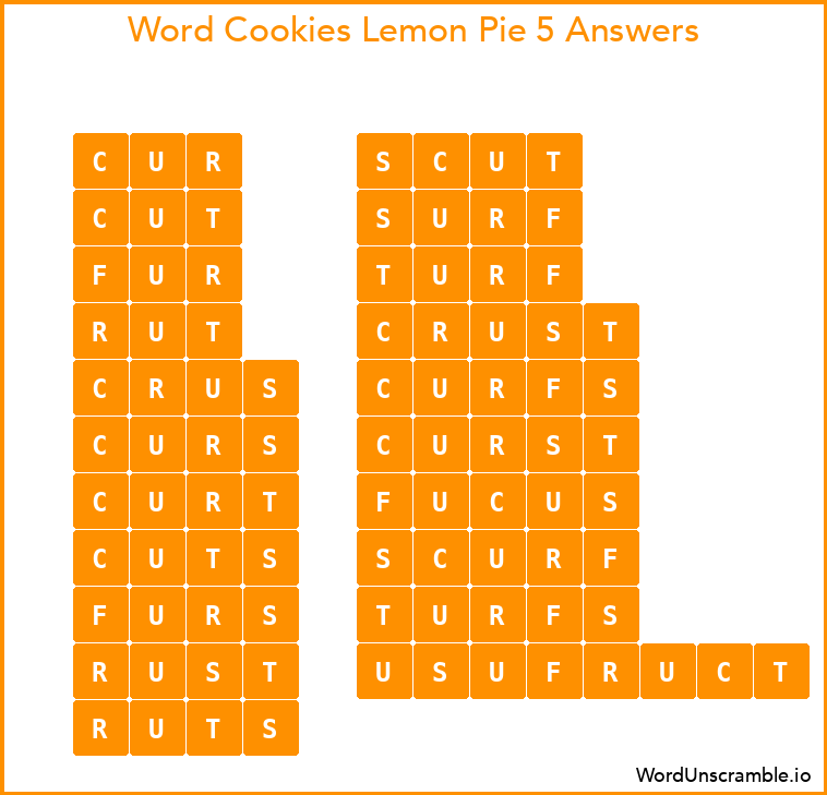 Word Cookies Lemon Pie 5 Answers