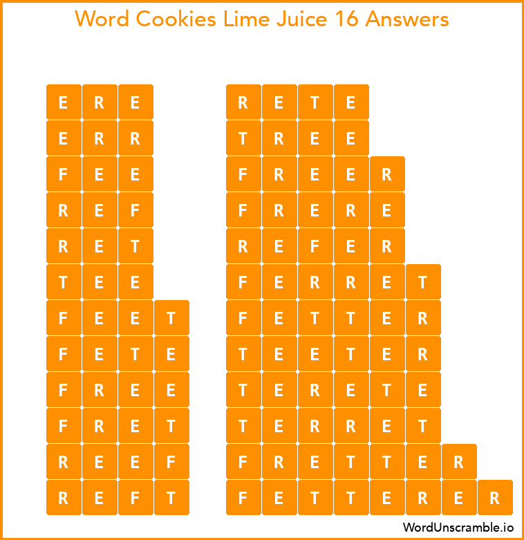 Word Cookies Lime Juice 16 Answers
