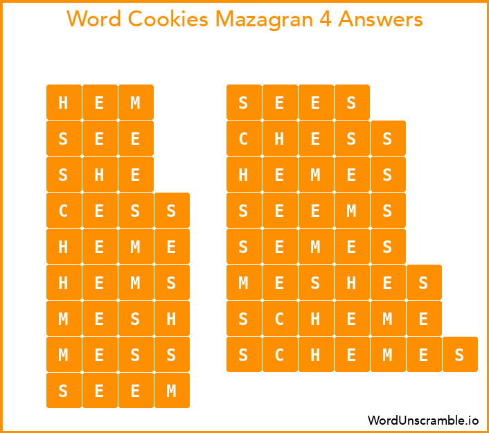 Word Cookies Mazagran 4 Answers