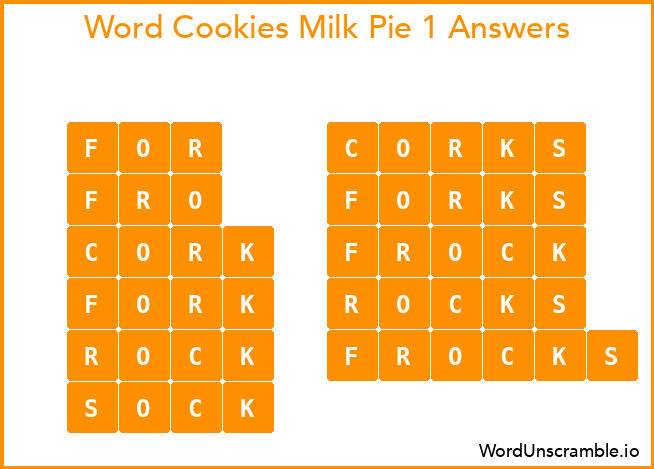 Word Cookies Milk Pie 1 Answers