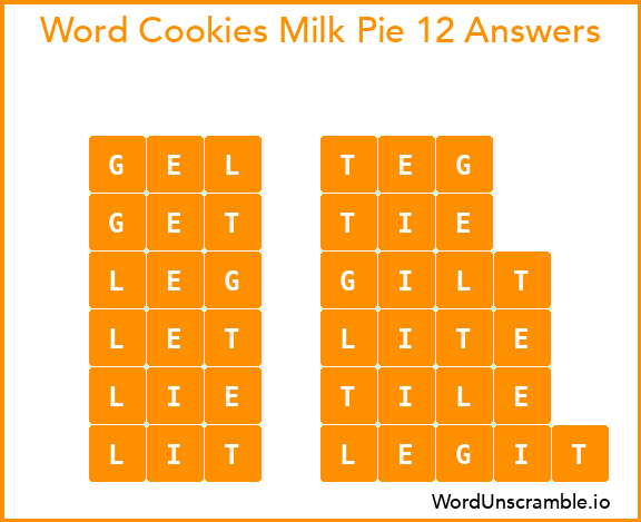 Word Cookies Milk Pie 12 Answers