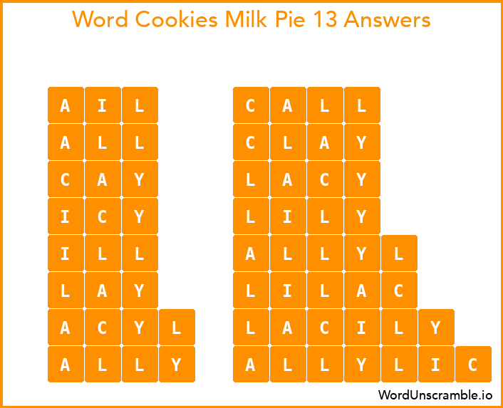Word Cookies Milk Pie 13 Answers