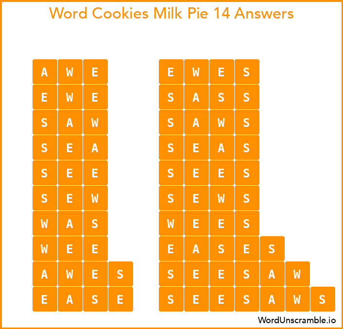Word Cookies Milk Pie 14 Answers
