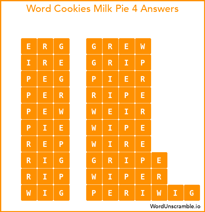 Word Cookies Milk Pie 4 Answers