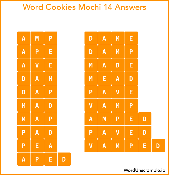 Word Cookies Mochi 14 Answers