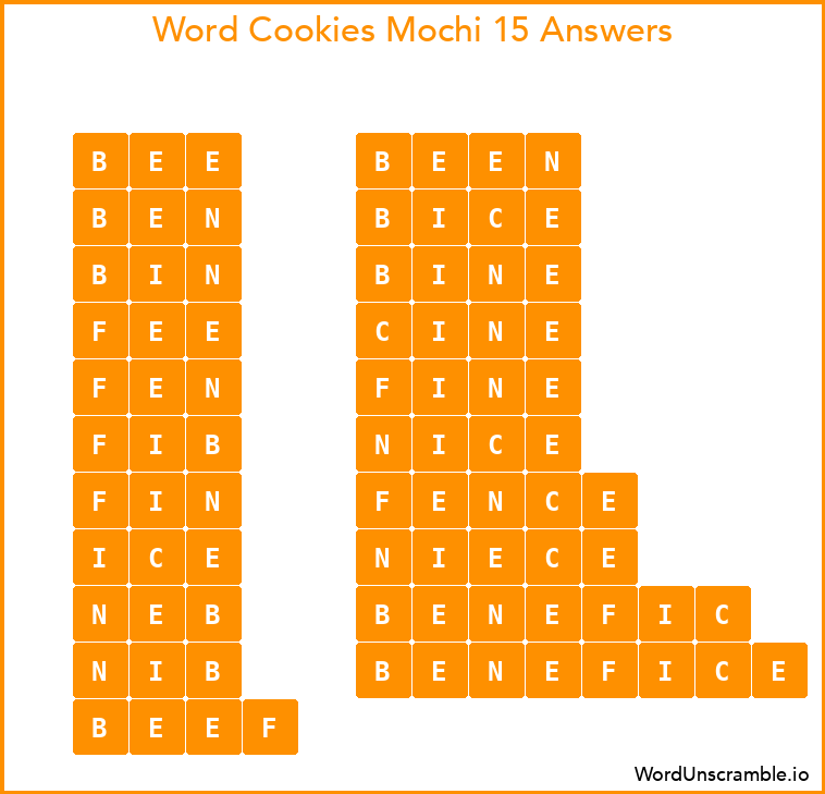 Word Cookies Mochi 15 Answers