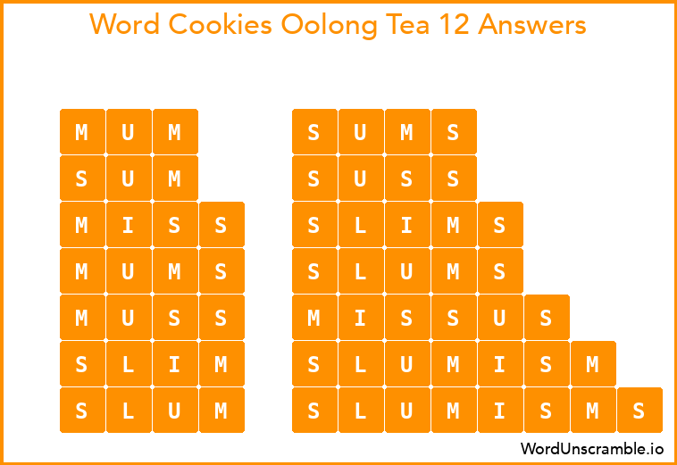 Word Cookies Oolong Tea 12 Answers