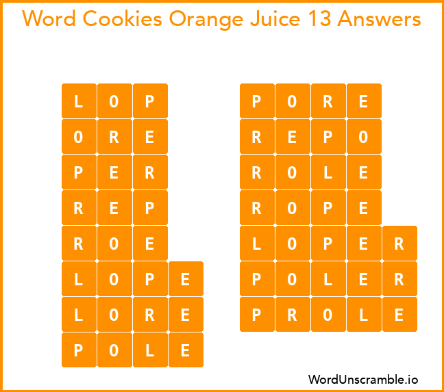 Word Cookies Orange Juice 13 Answers