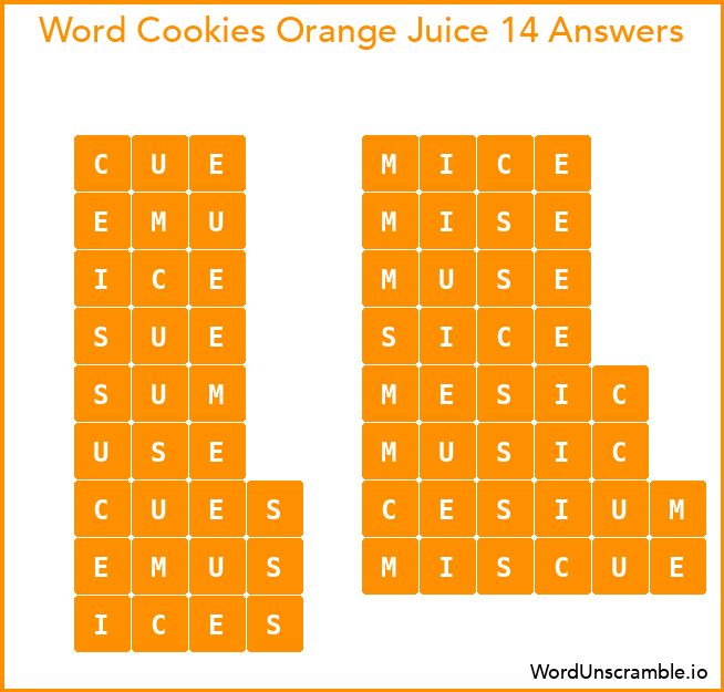 Word Cookies Orange Juice 14 Answers