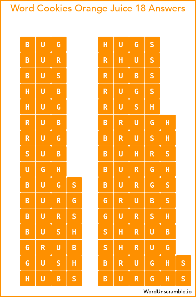 Word Cookies Orange Juice 18 Answers