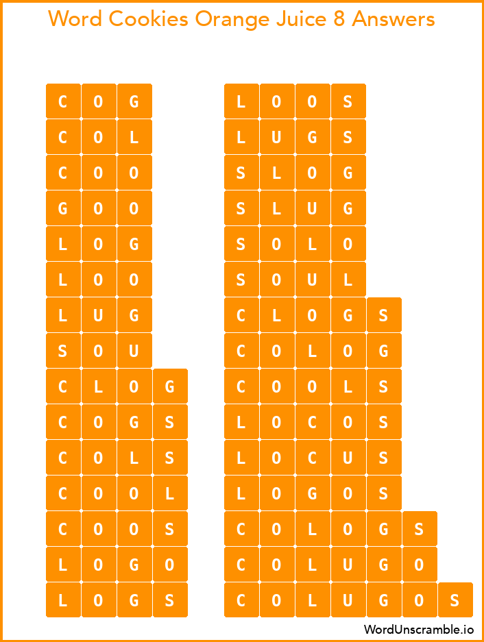 Word Cookies Orange Juice 8 Answers