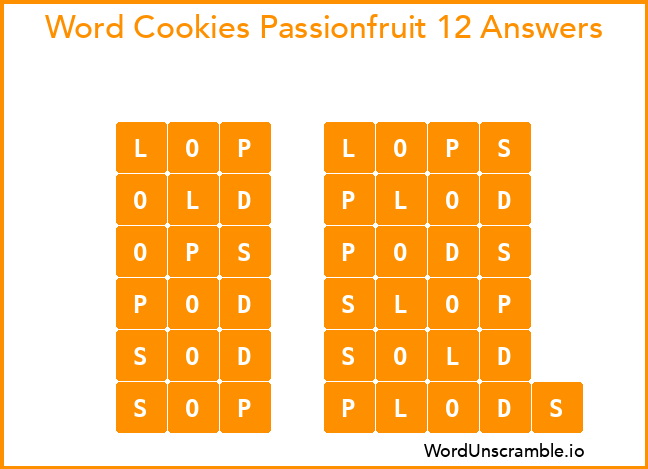 Word Cookies Passionfruit 12 Answers