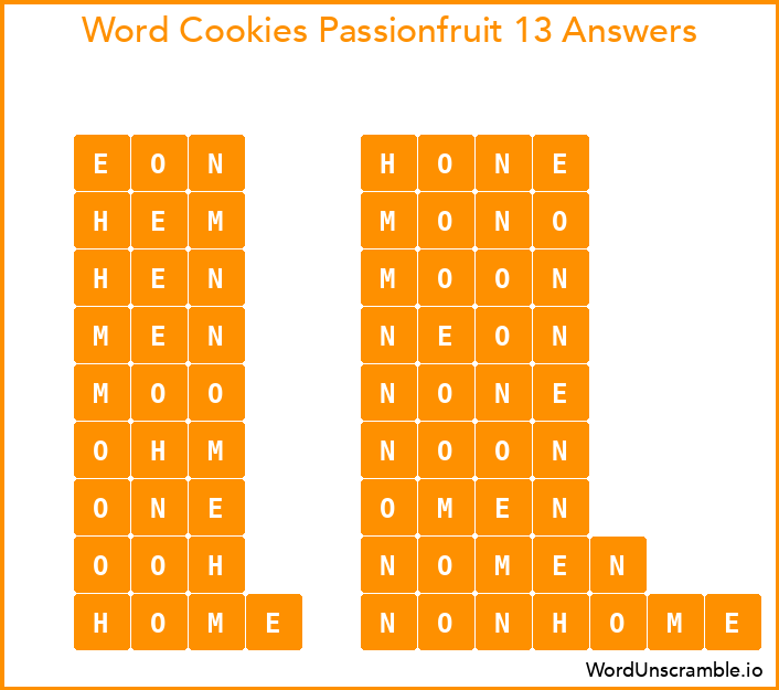 Word Cookies Passionfruit 13 Answers