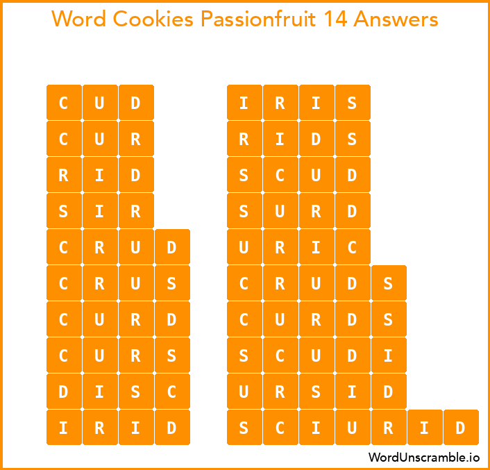 Word Cookies Passionfruit 14 Answers