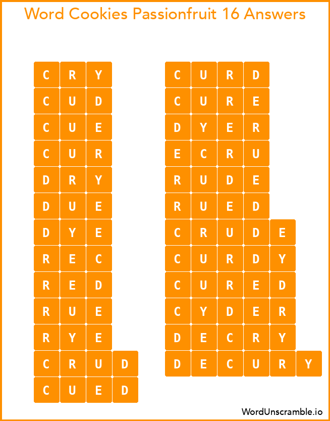 Word Cookies Passionfruit 16 Answers