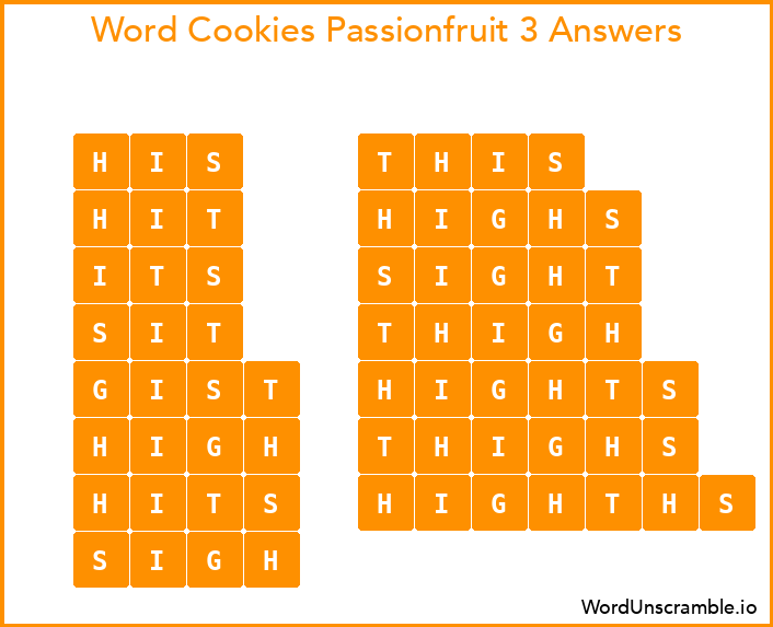 Word Cookies Passionfruit 3 Answers