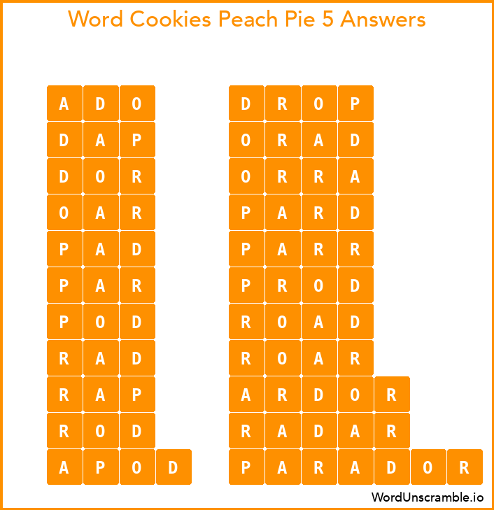 Word Cookies Peach Pie 5 Answers