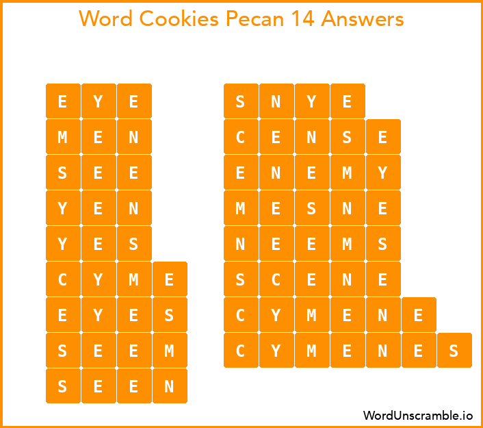 Word Cookies Pecan 14 Answers