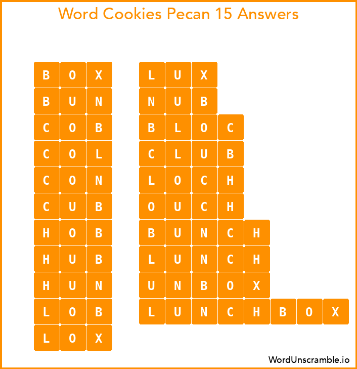 Word Cookies Pecan 15 Answers