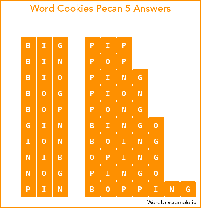 Word Cookies Pecan 5 Answers