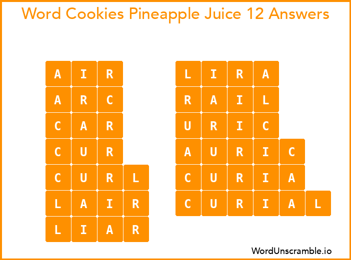 Word Cookies Pineapple Juice 12 Answers