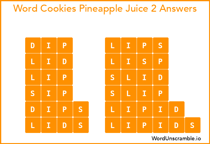 Word Cookies Pineapple Juice 2 Answers