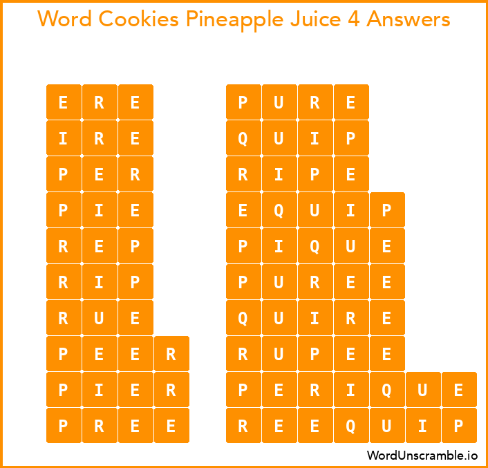 Word Cookies Pineapple Juice 4 Answers