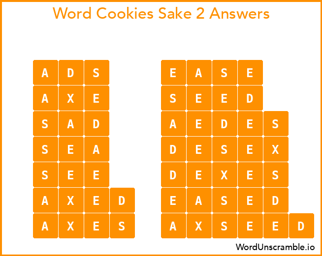 Word Cookies Sake 2 Answers