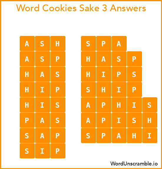 Word Cookies Sake 3 Answers