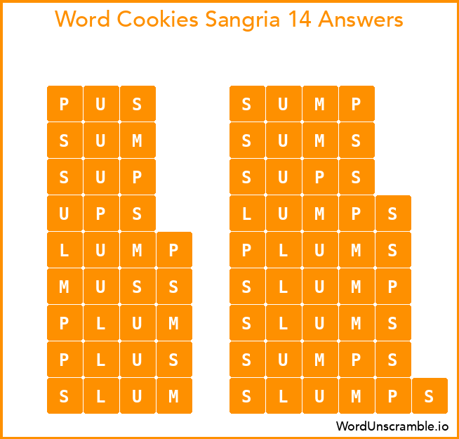 Word Cookies Sangria 14 Answers
