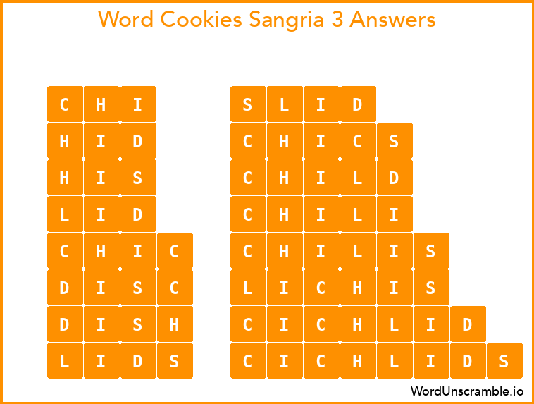 Word Cookies Sangria 3 Answers