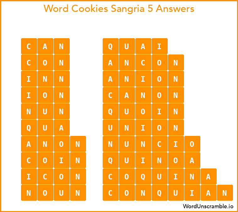 Word Cookies Sangria 5 Answers