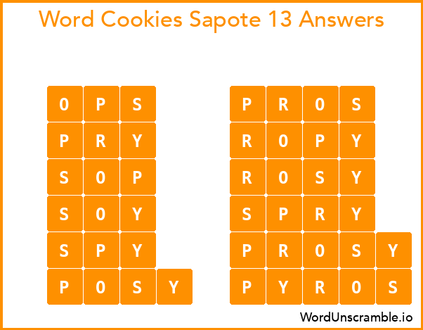Word Cookies Sapote 13 Answers
