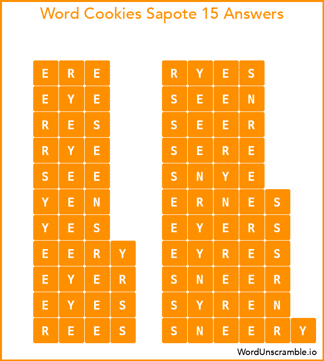 Word Cookies Sapote 15 Answers