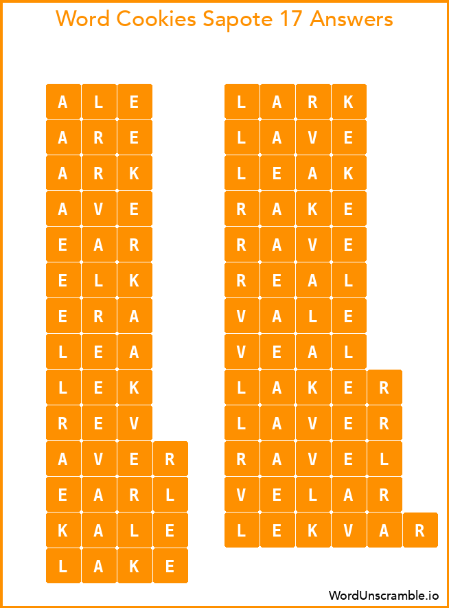 Word Cookies Sapote 17 Answers