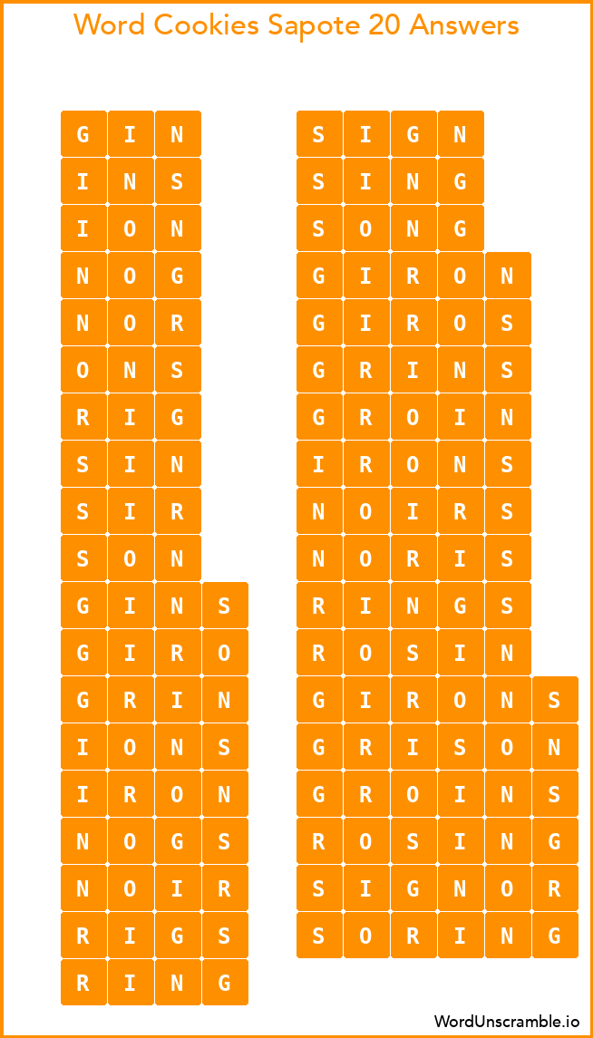 Word Cookies Sapote 20 Answers
