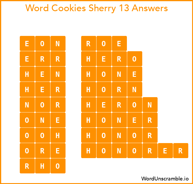 Word Cookies Sherry 13 Answers