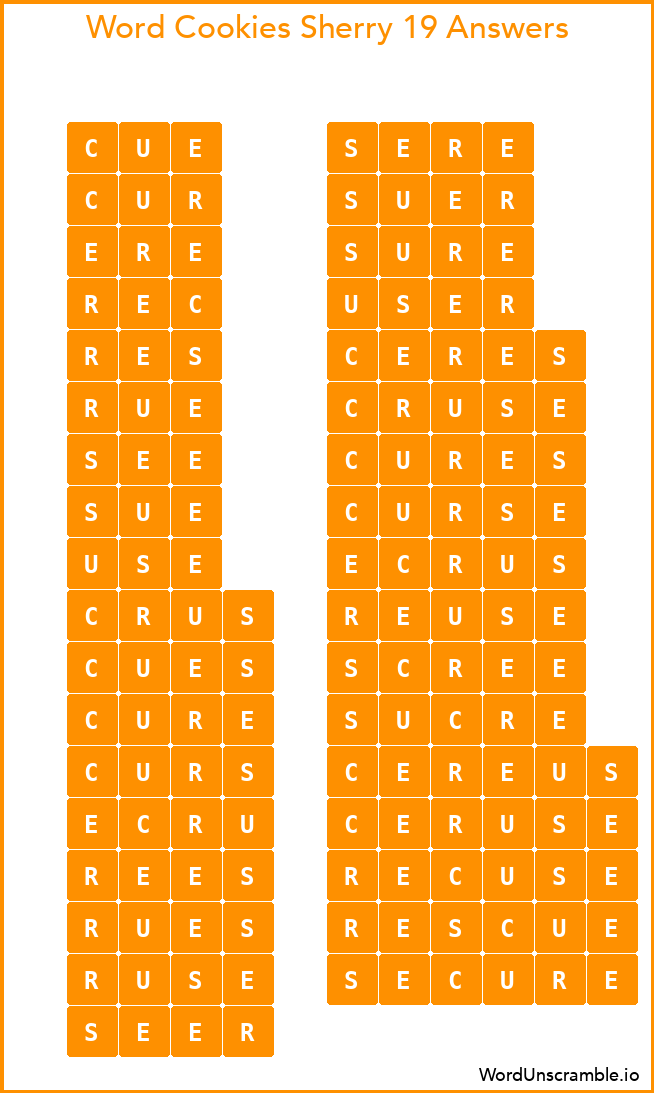 Word Cookies Sherry 19 Answers