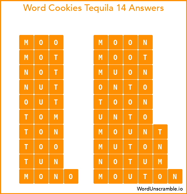 Word Cookies Tequila 14 Answers