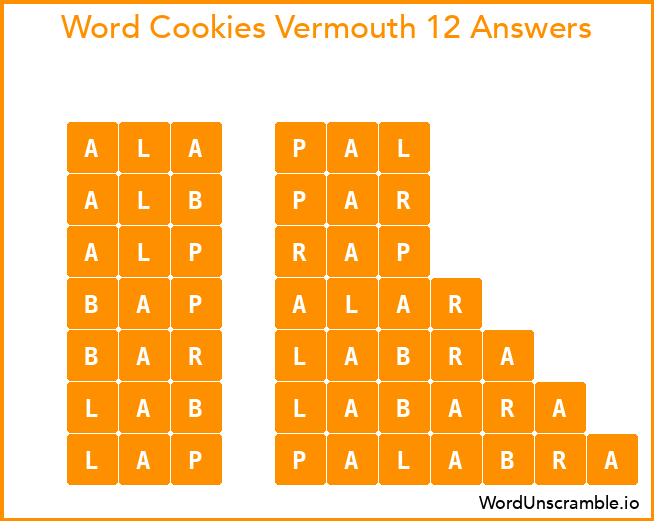 Word Cookies Vermouth 12 Answers