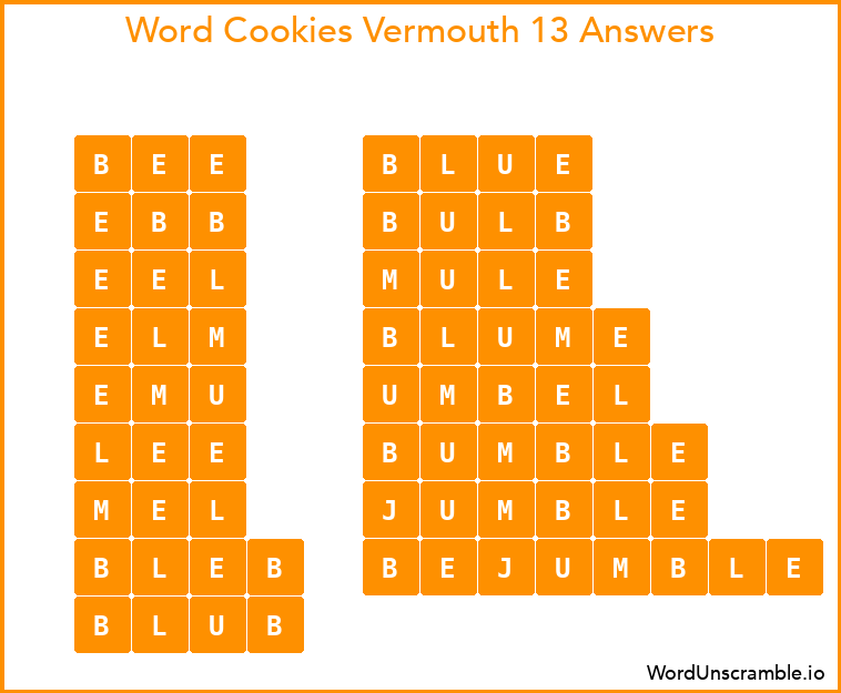 Word Cookies Vermouth 13 Answers