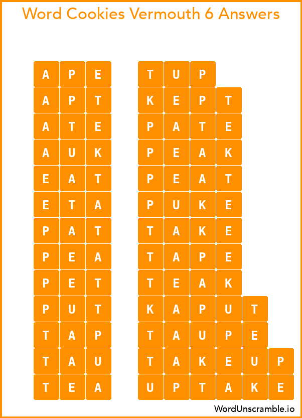 Word Cookies Vermouth 6 Answers
