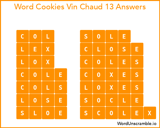 Word Cookies Vin Chaud 13 Answers