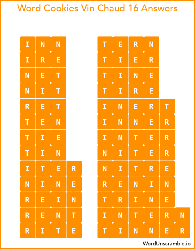 Word Cookies Vin Chaud 16 Answers