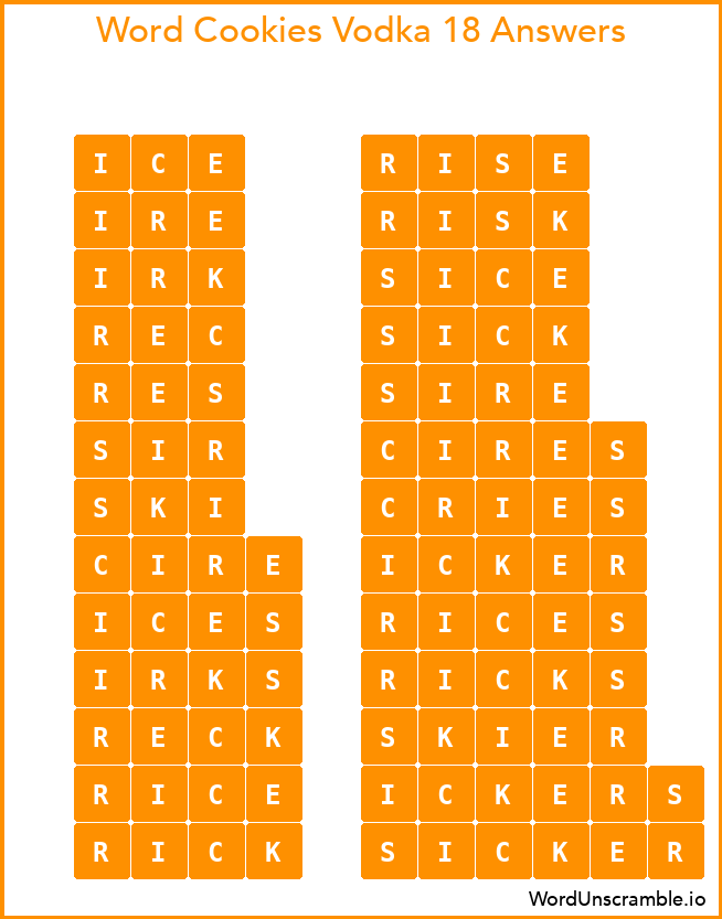 Word Cookies Vodka 18 Answers