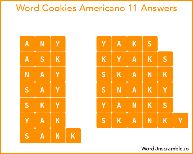 Word Cookies Americano 11 Answers