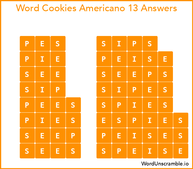 Word Cookies Americano 13 Answers