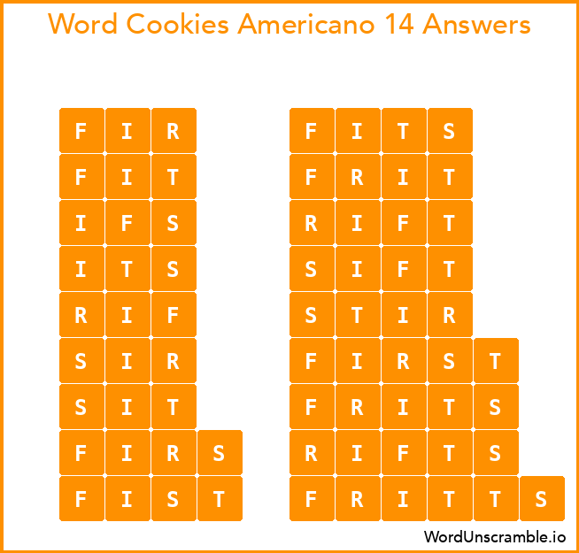 Word Cookies Americano 14 Answers
